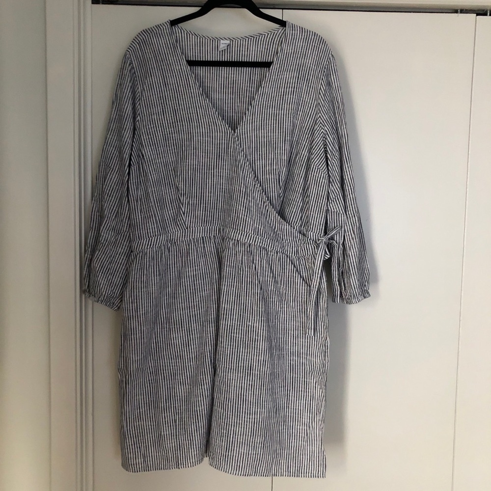 Stripe linen wrap dress